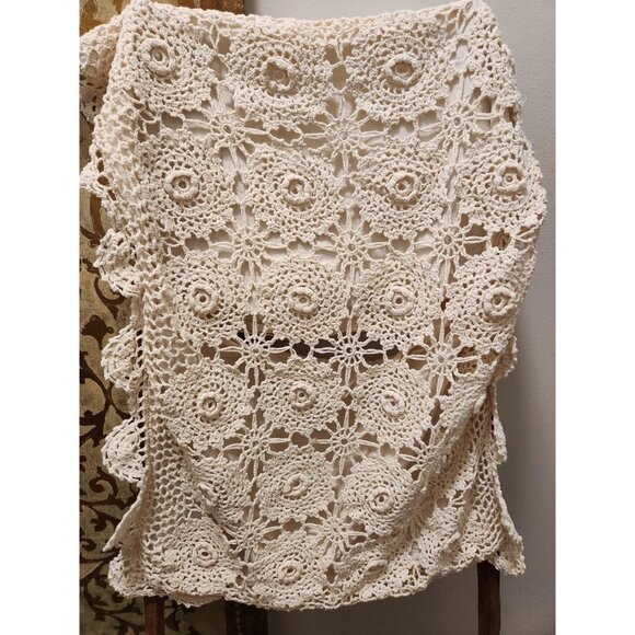 Lace Crochet Vintage Pillow Case Tan/Beige Authentic Shabby Chic Bedroom Accent - Picture 5 of 10